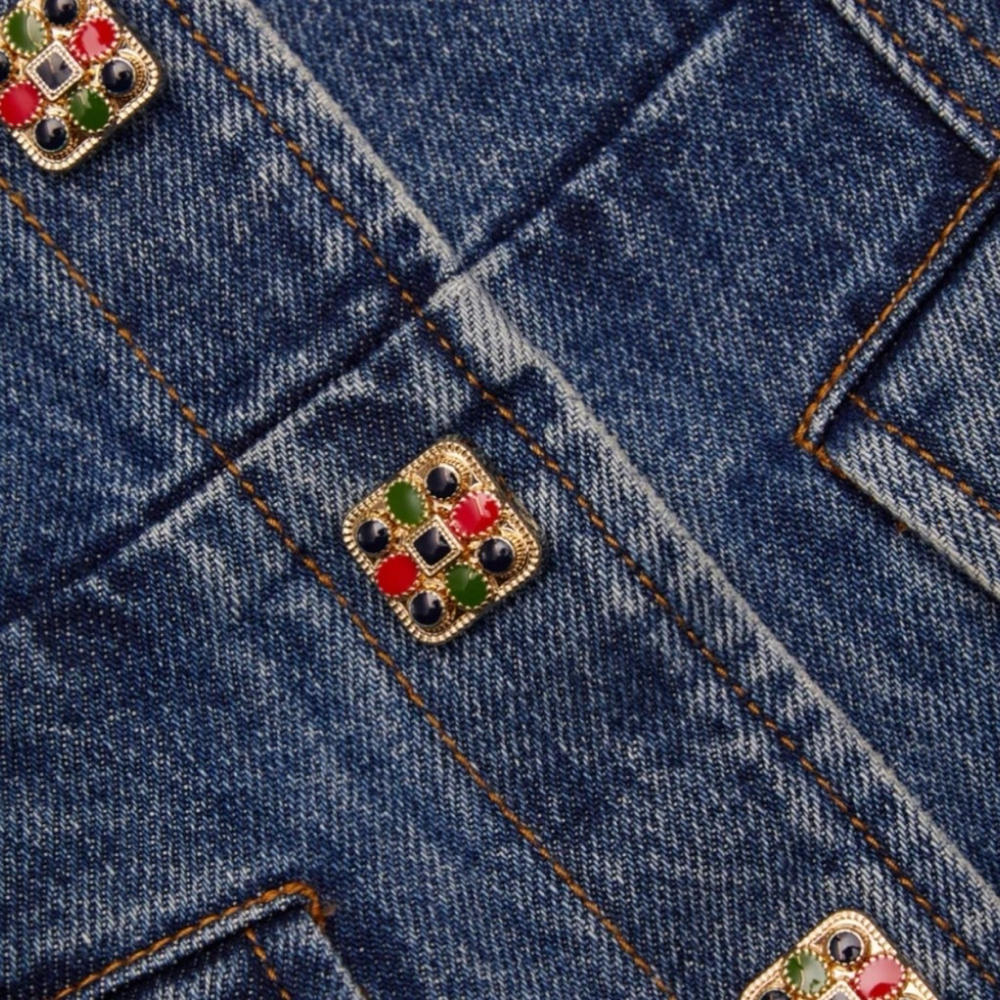 Self-Portrait Denim Vest with Embellished Buttons Size 2 - Picture 3 of 6